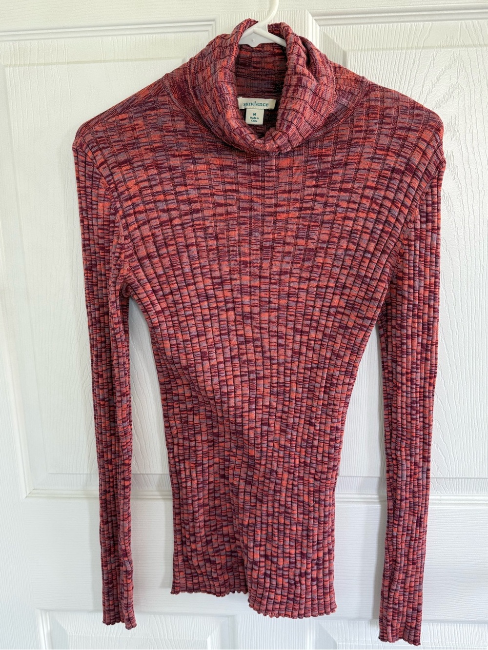 Sundance M Ribbed Turtleneck Sweater Orange Burgundy Boho Fall Teacher Western